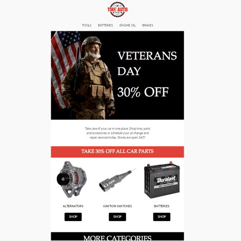 Veterans Day Auto Part Sale